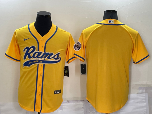 Men Los Angeles Rams Blank Cool Base Yellow Stitched Baseball Jersey