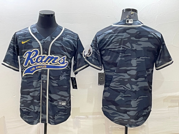 Men Los Angeles Rams Blank Grey/Navy With Patch Cool Base Stitched Baseball Jersey
