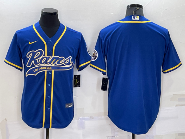 Men Los Angeles Rams Blank Royal With Patch Cool Base Stitched Baseball Jersey
