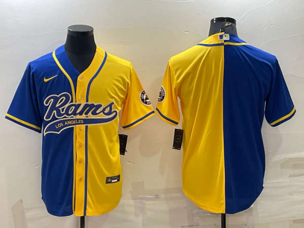 Men Los Angeles Rams Blank Royal/Yellow Split With Patch Cool Base Stitched Baseball Jersey