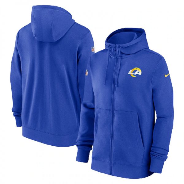 Men Los Angeles Rams Blue Sideline Club Performance Full-Zip Hoodie