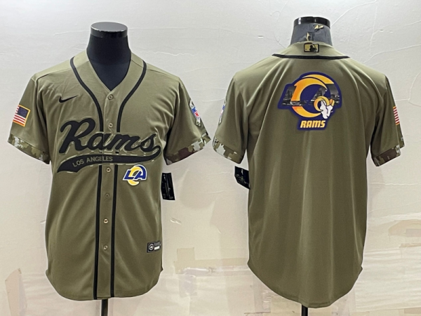 Men Los Angeles Rams Olive Salute to Service Team Big Logo Cool Base Stitched Baseball Jersey