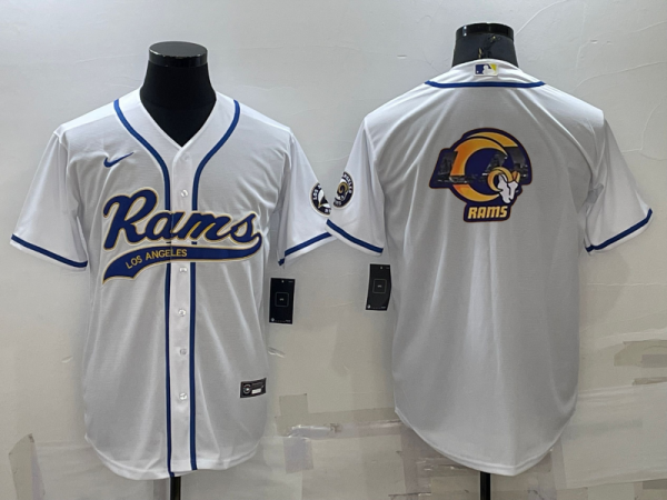 Men Los Angeles Rams White Team Big Logo With Patch Cool Base Stitched Baseball Jersey