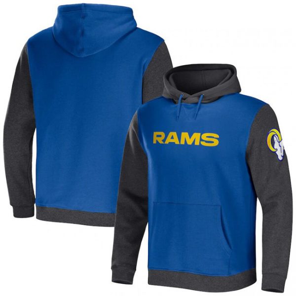 Men Los Angeles Rams x Darius Rucker Collection Royal/Heather Charcoal Colorblock Pullover Hoodie