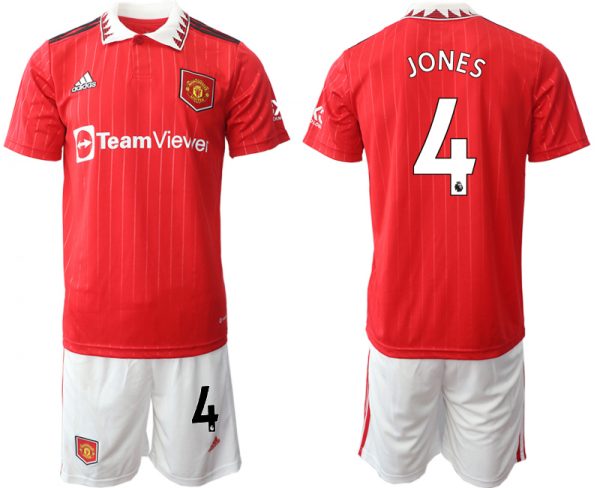 Men Manchester United #4 Jones 22/23 Red Home Soccer Jersey Suit