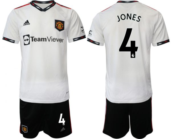 Men Manchester United #4 Jones White Away Soccer Jersey Suit