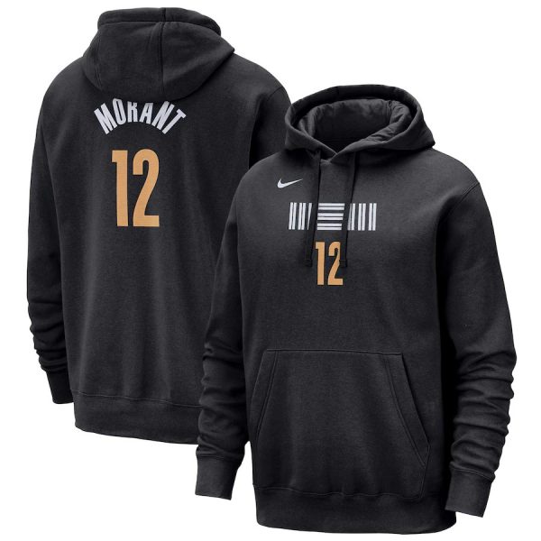 Men Memphis Grizzlies #12 Ja Morant Black 2023/24 City Edition Name & Number Pullover Hoodie