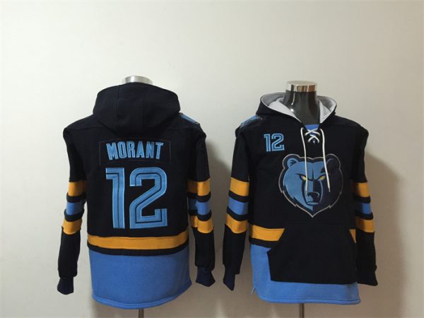Men Memphis Grizzlies #12 Ja Morant Black/Blue Ageless Must-Have Lace-Up Pullover Hoodie