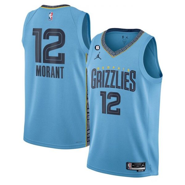 Men Memphis Grizzlies #12 Ja Morant Blue Statement Edition With NO.6 Patch Stitched Jersey