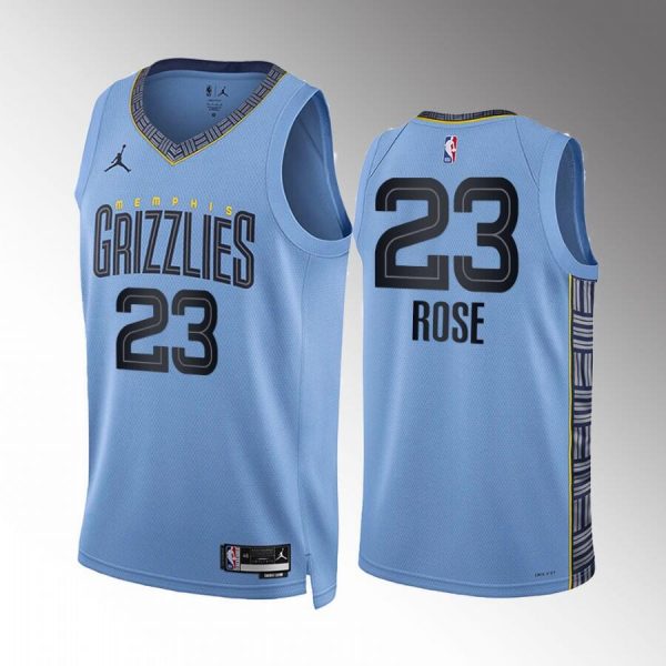 Men Memphis Grizzlies #23 Derrick Rose Blue Statement Edition With NO.6 Patch Stitched Basketball Jersey