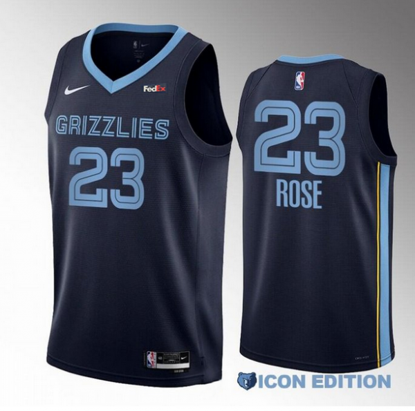 Men Memphis Grizzlies #23 Derrick Rose Navy Icon Edition Stitched Jersey