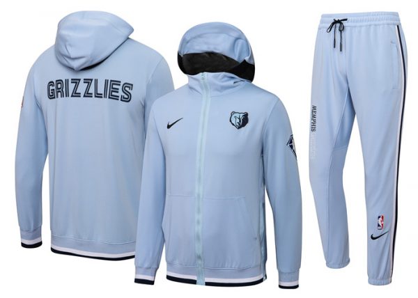 Men Memphis Grizzlies 75th Anniversary Blue Performance Showtime Full-Zip Hoodie Jacket And Pants Suit