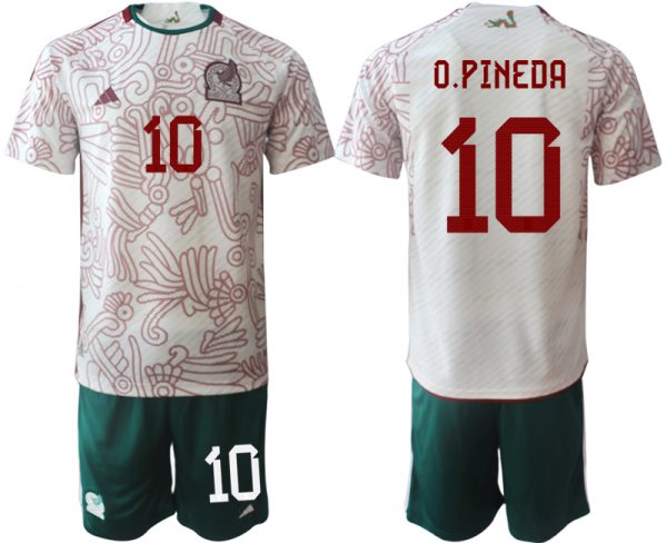 Men Mexico #10 O.Pineda White Away Soccer Jersey Suit