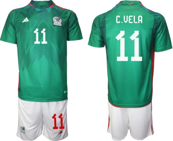 Men Mexico #11 C.Vela Green Home Soccer Jersey Suit 001