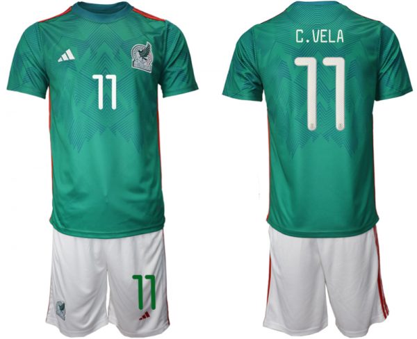 Men Mexico #11 C.Vela Green Home Soccer Jersey Suit