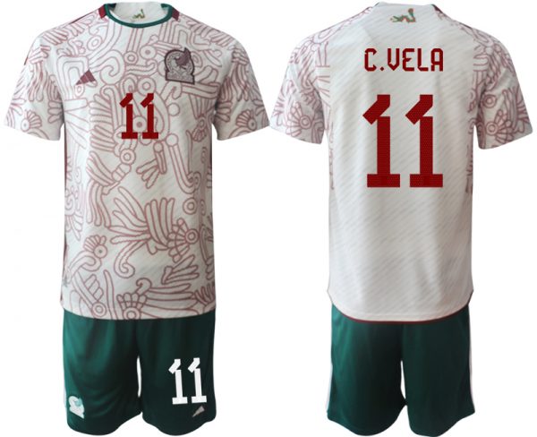 Men Mexico #11 C.Vela White Home Soccer Jersey Suit 001