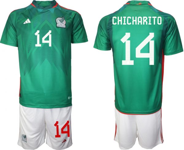 Men Mexico #14 Chicharito Green Home Soccer Jersey Suit 001