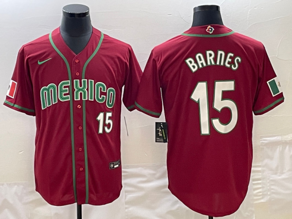 Men Mexico Baseball #15 Austin Barnes 2023 Red World Baseball Classic Stitched Jersey