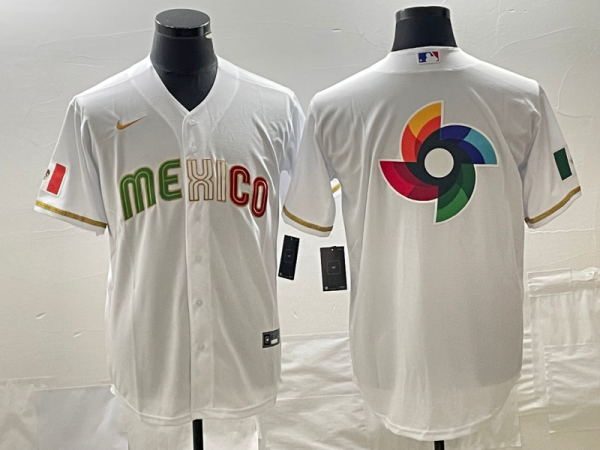 Men Mexico Baseball 2023 White Team Big Logo World Baseball Classic Stitched Jersey