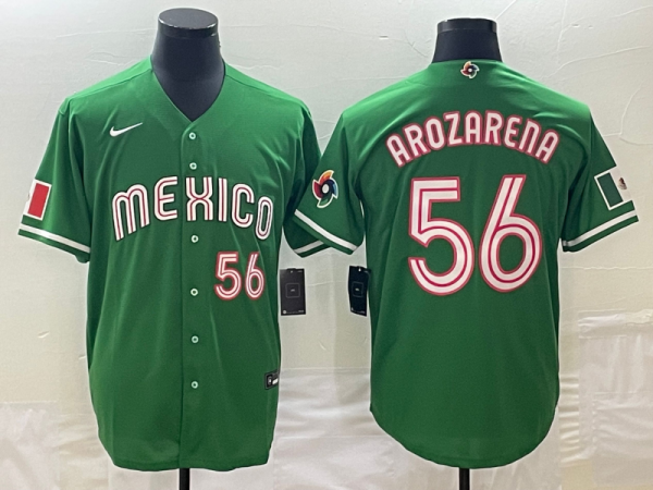 Men Mexico Baseball #56 Randy Arozarena 2023 Green World Baseball Classic With Patch Stitched Jersey