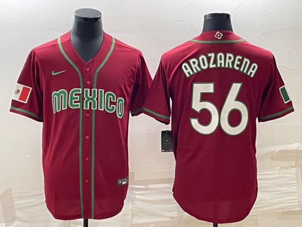 Men Mexico Baseball #56 Randy Arozarena 2023 Red World Baseball Classic Stitched Jersey