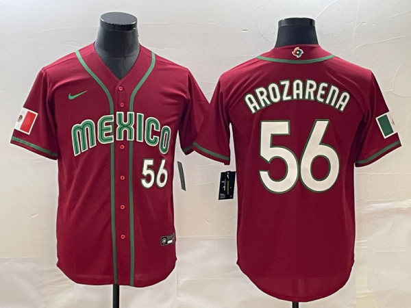 Men Mexico Baseball #56 Randy Arozarena 2023 Red World Baseball Classic Stitched Jersey