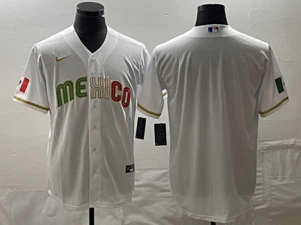 Men Mexico Baseball Blank White 2023 World Baseball Classic Stitched Jersey
