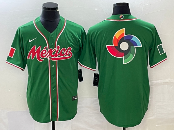 Men Mexico Baseball Green 2023 World Baseball Classic Team Big Logo Stitched Jersey
