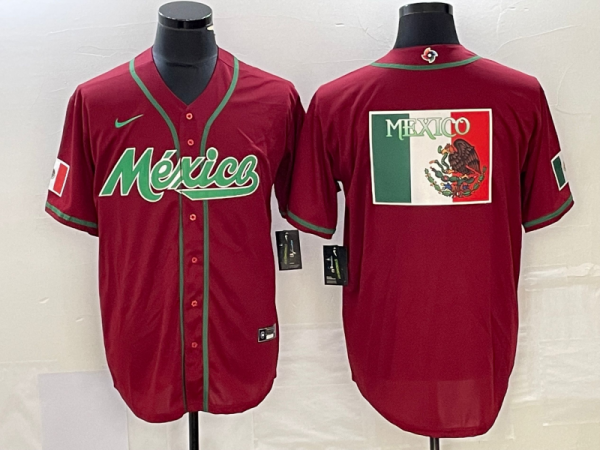 Men Mexico Baseball Red 2023 World Baseball Classic Team Big Logo Stitched Jersey