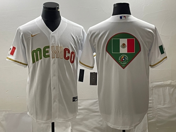 Men Mexico Baseball White 2023 World Baseball Classic Team Big Logo Stitched Jersey