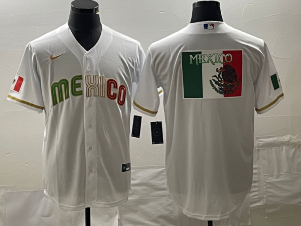 Men Mexico Baseball White 2023 World Baseball Classic Team Big Logo Stitched Jersey