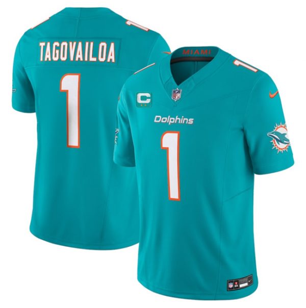 Men Miami Dolphins #1 Tua Tagovailoa Aqua 2023 F.U.S.E With 2-Star C Patch Vapor Limited Stitched Football Jersey