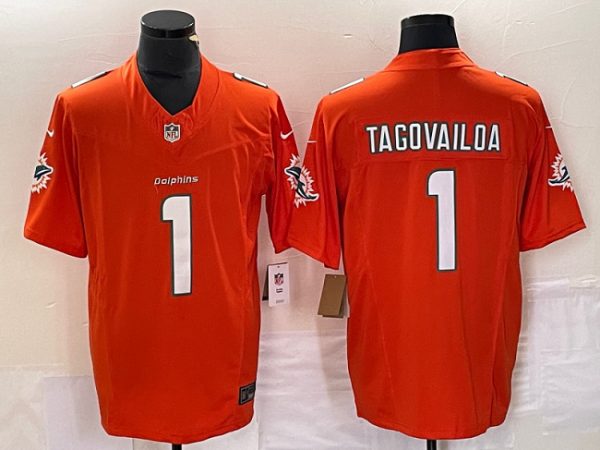 Men Miami Dolphins #1 Tua Tagovailoa Orange 2023 F.U.S.E Vapor Limited Stitched Football Jersey