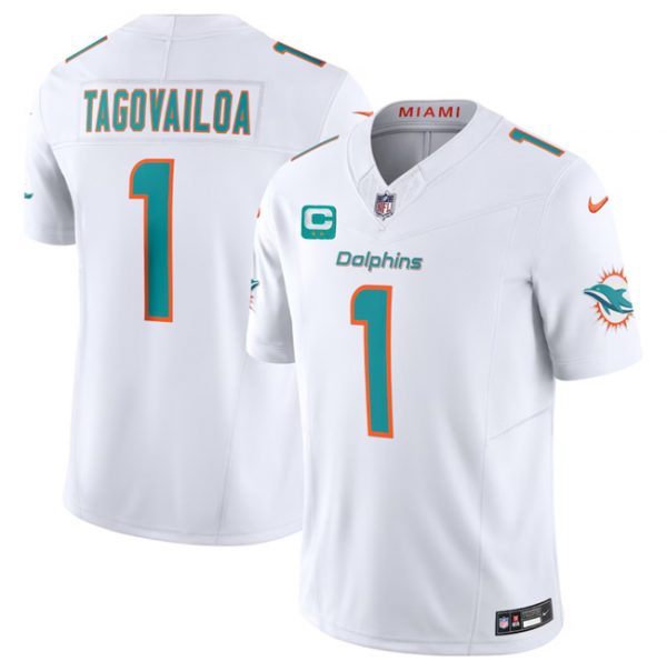 Men Miami Dolphins #1 Tua Tagovailoa White 2023 F.U.S.E With 2-Star C Patch Vapor Limited Stitched Football Jersey