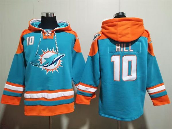 Men Miami Dolphins #10 Tyreek Hill Aqua Lace-Up Pullover Hoodie