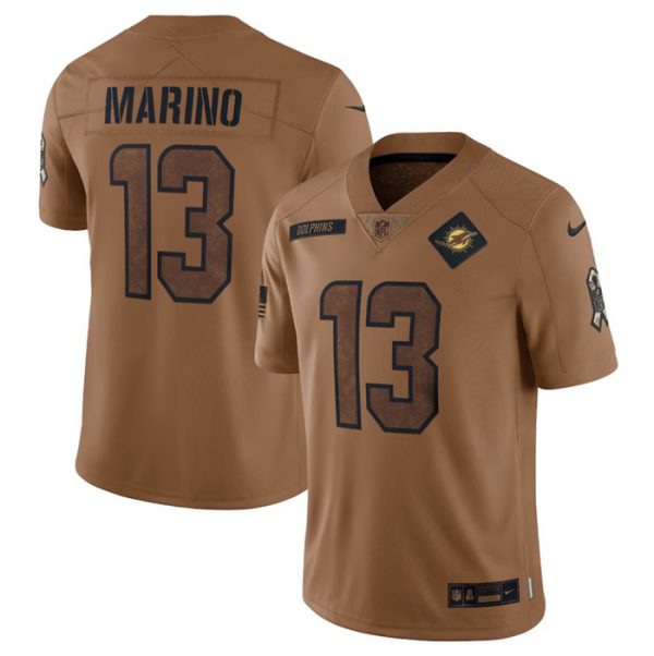 Men Miami Dolphins #13 Dan Marino 2023 Brown Salute To Service Limited Stitched Football Jersey