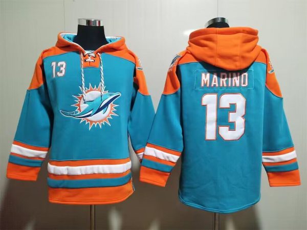 Men Miami Dolphins #13 Dan Marino Aqua Lace-Up Pullover Hoodie