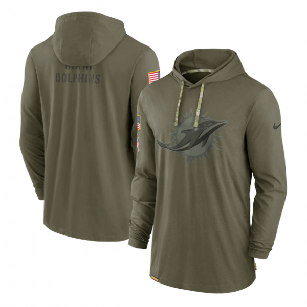 Men Miami Dolphins 2022 Olive Salute to Service Tonal Pullover Hoodie