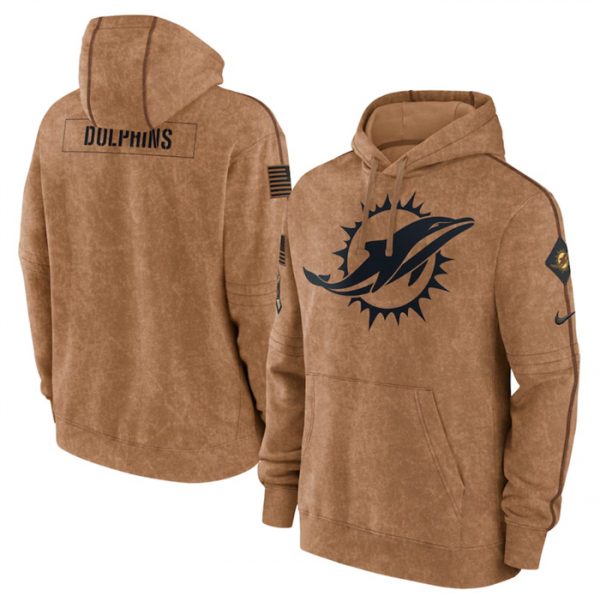 Men Miami Dolphins 2023 Brown Salute to Service Pullover Hoodie