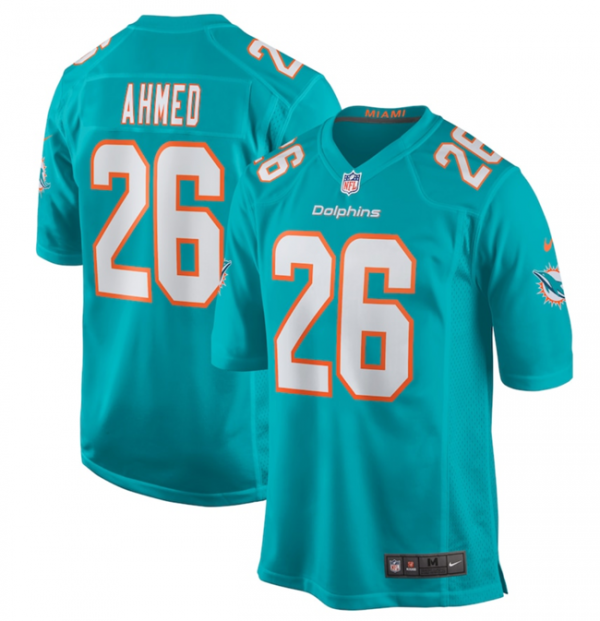 Men Miami Dolphins #26 Salvon Ahmed Aqua Stitched Game Football Jersey