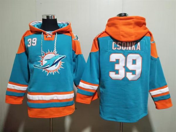 Men Miami Dolphins #39 Larry Csonka Aqua Lace-Up Pullover Hoodie