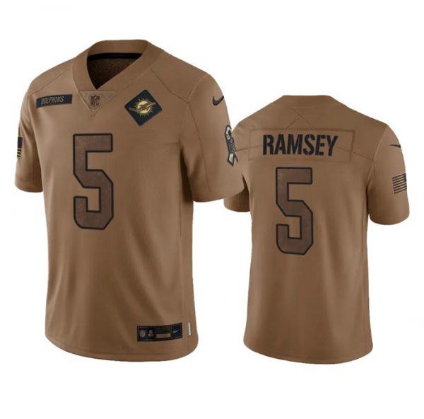 Men Miami Dolphins #5 Jalen Ramsey 2023 Brown Salute To Service Limited Stitched Football Jersey