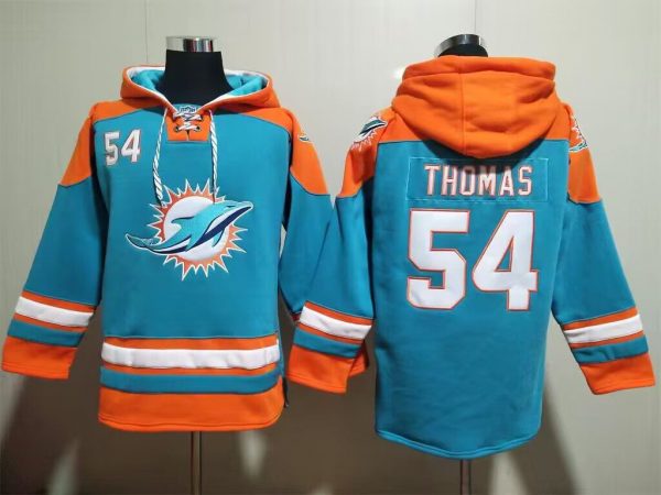 Men Miami Dolphins #54 Zach Thomas Aqua Lace-Up Pullover Hoodie