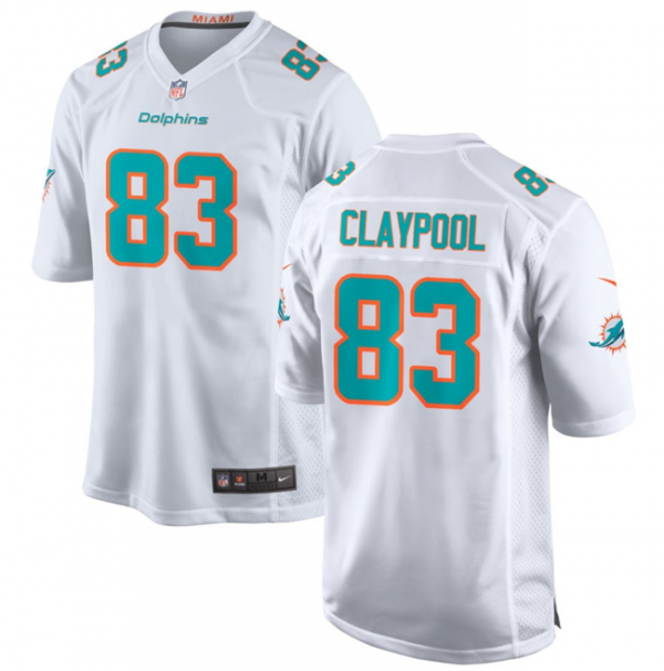 Men Miami Dolphins #83 Chase Claypool White Stitched Game Football Jersey