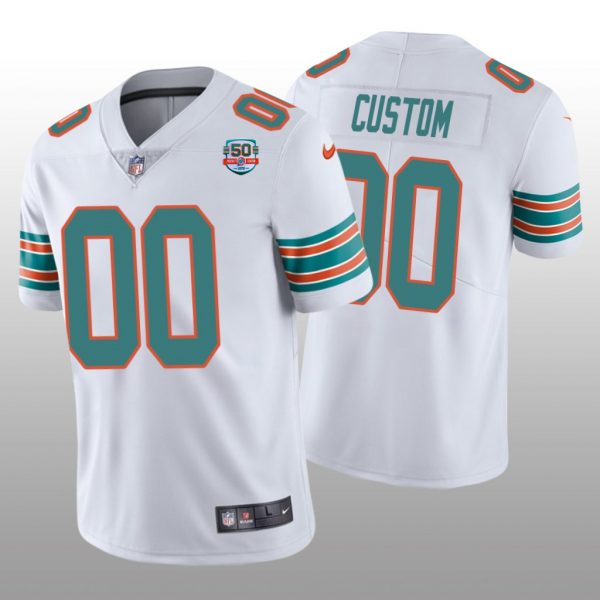 Miami Dolphins Active Player Custom 2022 White With 50th Perfect Season Patch Limited Stitched Jersey