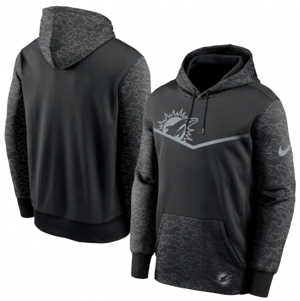 Men Miami Dolphins Black Reflective Therma Hoodie