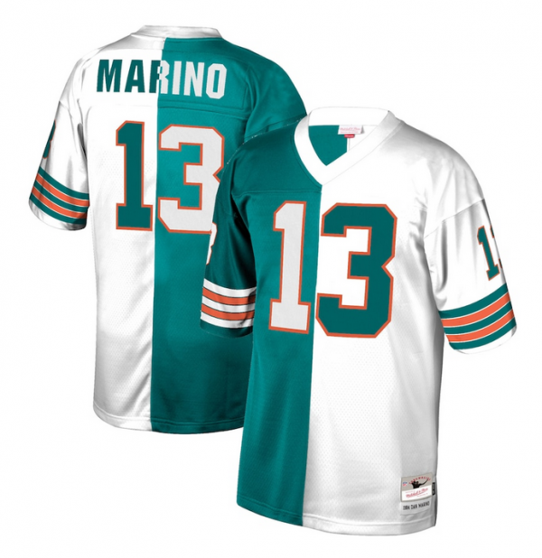 Miami Dolphins Customized Aqua/White Split Mitchell & Ness Stitched Jersey