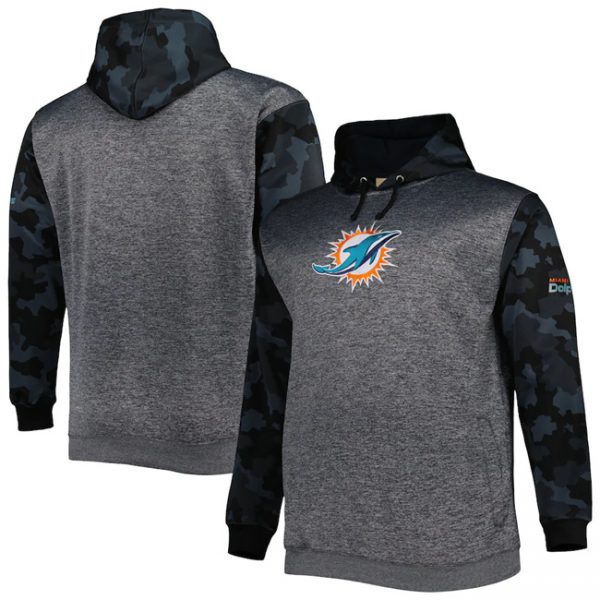 Men Miami Dolphins Heather Charcoal Big & Tall Camo Pullover Hoodie
