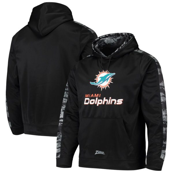 Men Miami Dolphins Zubaz Black Tonal Oxide Pullover Hoodie