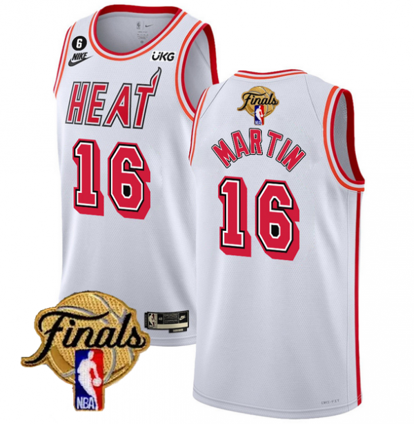 Men Miami Heat #16 Caleb Martin White 2023 Finals Classic Edition With NO.6 Patch Stitched Basketball Jersey
